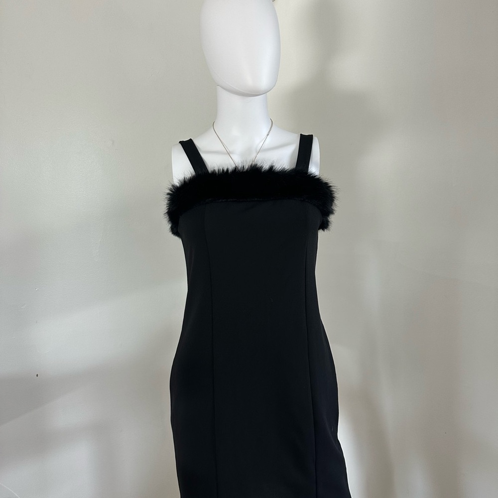 Elegant Black Fur-Trimmed Dress
